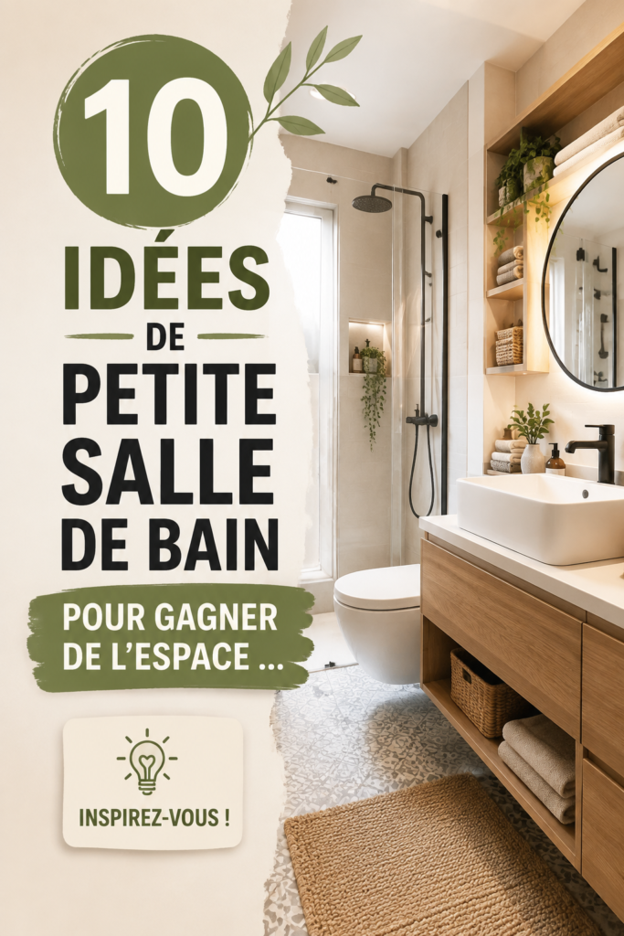 Une petite salle de bain bien aménagée avec des rangements astucieux et des couleurs claires.