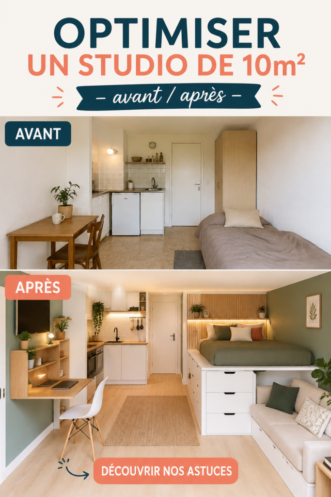 Studio de 10m² rénové avec des espaces optimisés et un décor chaleureux