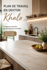 Cuisine moderne avec un plan de travail en Dekton Khalo mettant en valeur son design élégant.