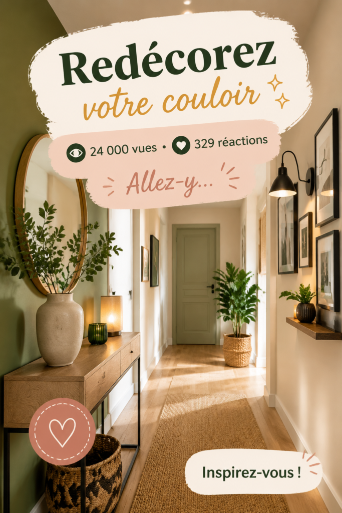 Couloir décoré avec des éléments chaleureux et accueillants