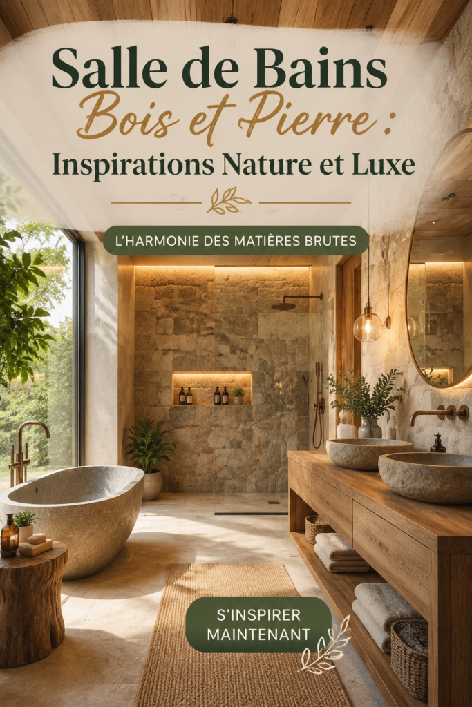 Salle de bains moderne en bois et pierre avec des éléments naturels