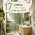 Salle de bain moderne agrandie par des astuces vert sauge