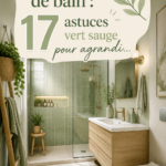 Salle de bain moderne agrandie par des astuces vert sauge