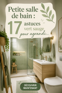 Salle de bain moderne agrandie par des astuces vert sauge