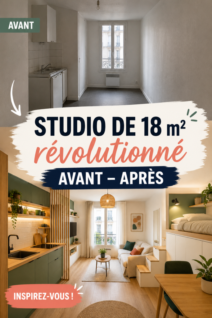 Studio de 18 m² avant et après rénovation avec un agencement pratique.