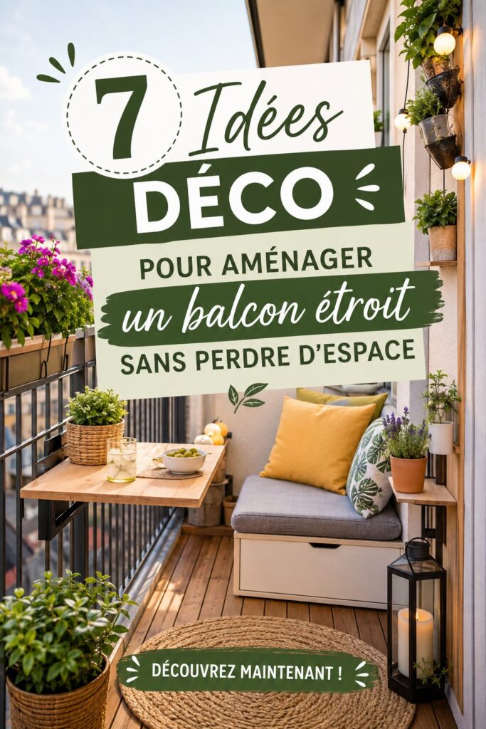 Balcon décoré avec des meubles compacts et des plantes, optimisé pour un espace étroit.