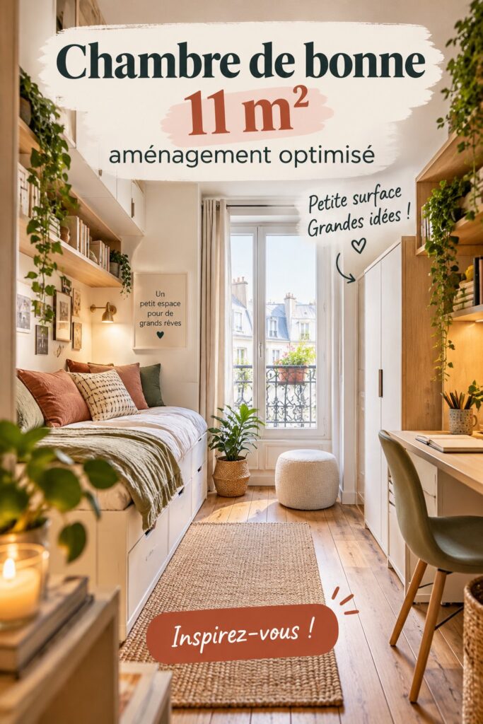 Chambre de 11 m² aménagée avec style et fonctionnalité.