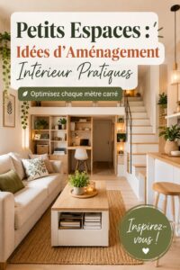 Aménagement intérieur d'un petit espace avec mobilier fonctionnel et décor chaleureux.
