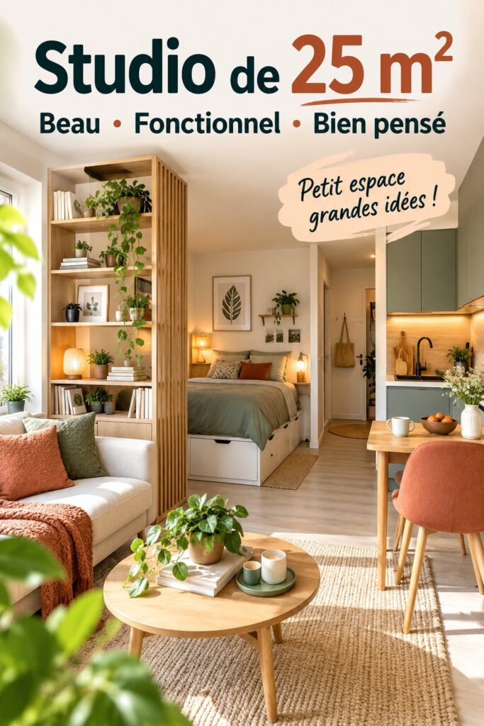 Studio de 25 m² avec un aménagement fonctionnel et esthétique.
