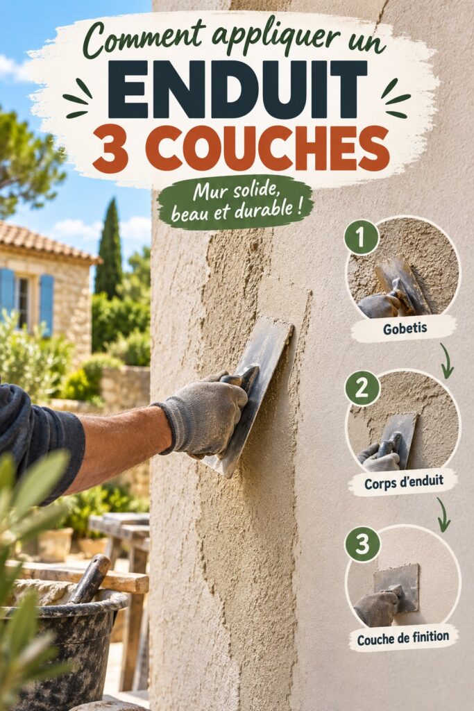 Application d'un enduit en trois couches sur un mur intérieur
