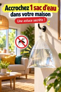 Un sac d'eau accroché près d'une fenêtre pour éloigner les insectes dans une maison