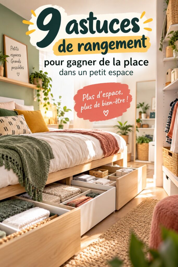 Aperçu d'un intérieur bien rangé avec des solutions de rangement créatives.