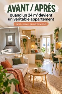 Avant/après d'un 24 m² rénové en appartement accueillant