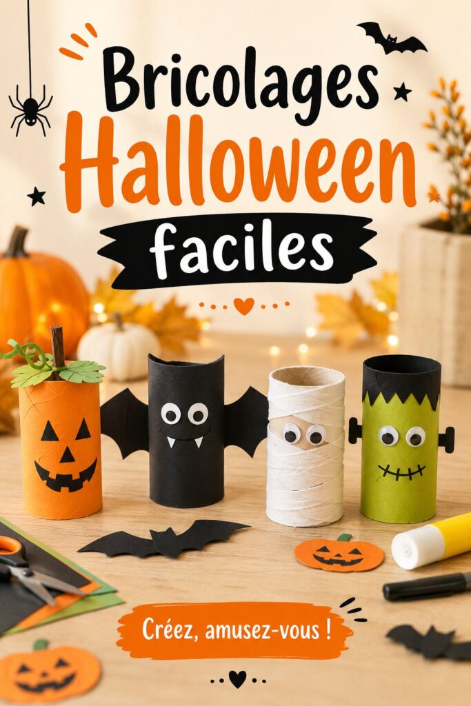 Bricolages d'Halloween faciles mettant en avant des décorations créatives et enfantines.