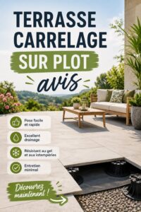 Terrasse moderne en carrelage sur plot avec mobilier design.