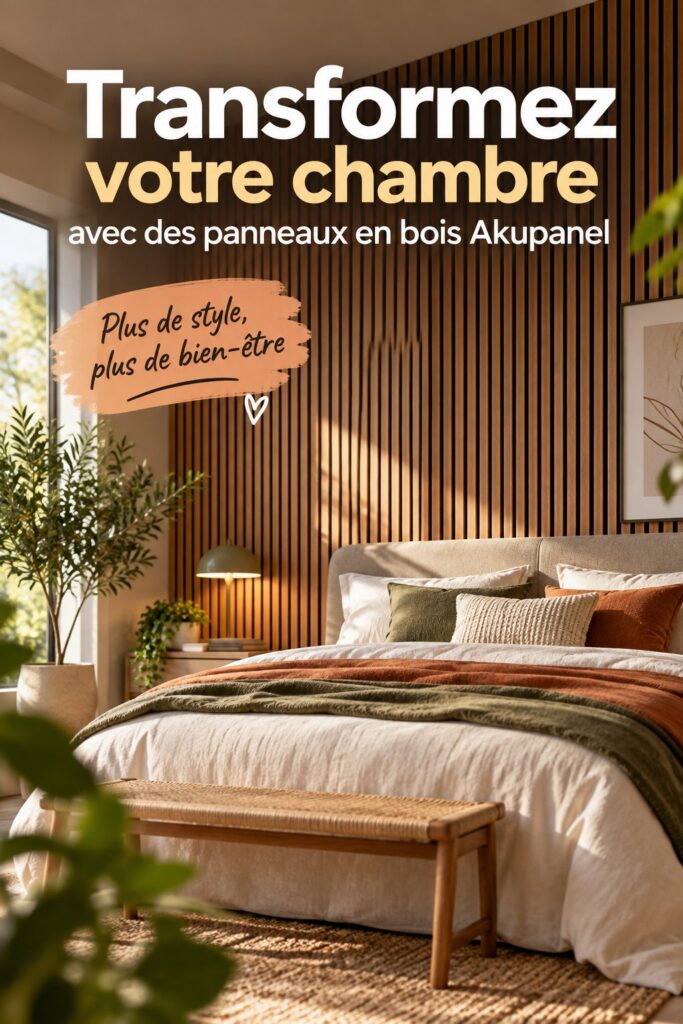 Chambre rénovée avec des panneaux en bois Akupanel pour une ambiance chaleureuse.