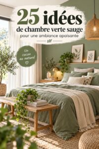 Chambre décorée en vert sauge créant une ambiance apaisante.