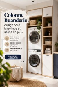 Colonne buanderie design avec espace de rangement pour lave-linge et sèche-linge