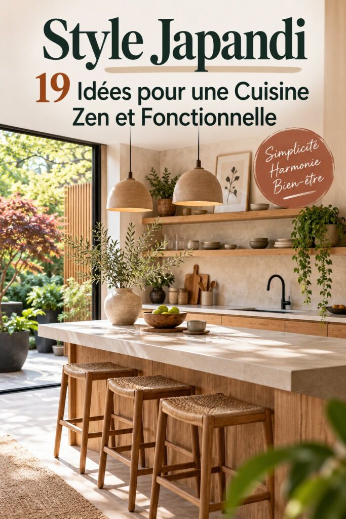 Cuisine zen au style Japandi avec des couleurs neutres et des matériaux naturels