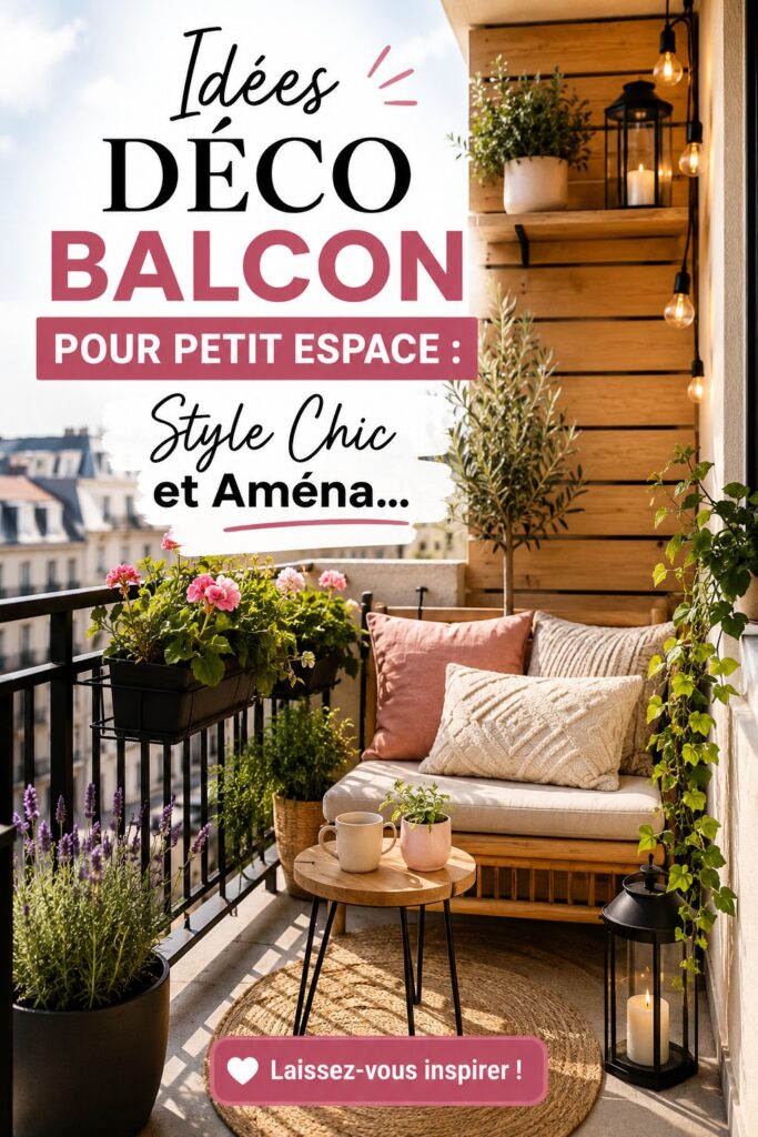 Petit balcon décoré avec des plantes et du mobilier chic.