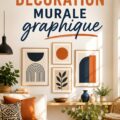 Décoration murale graphique dans un salon moderne, ajoutant une touche créative à l'intérieur
