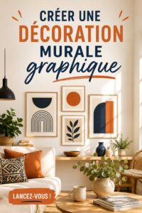 Décoration murale graphique dans un salon moderne, ajoutant une touche créative à l'intérieur