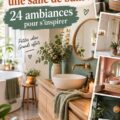 Salle de bain décorée avec des accessoires modernes et des touches personnelles.