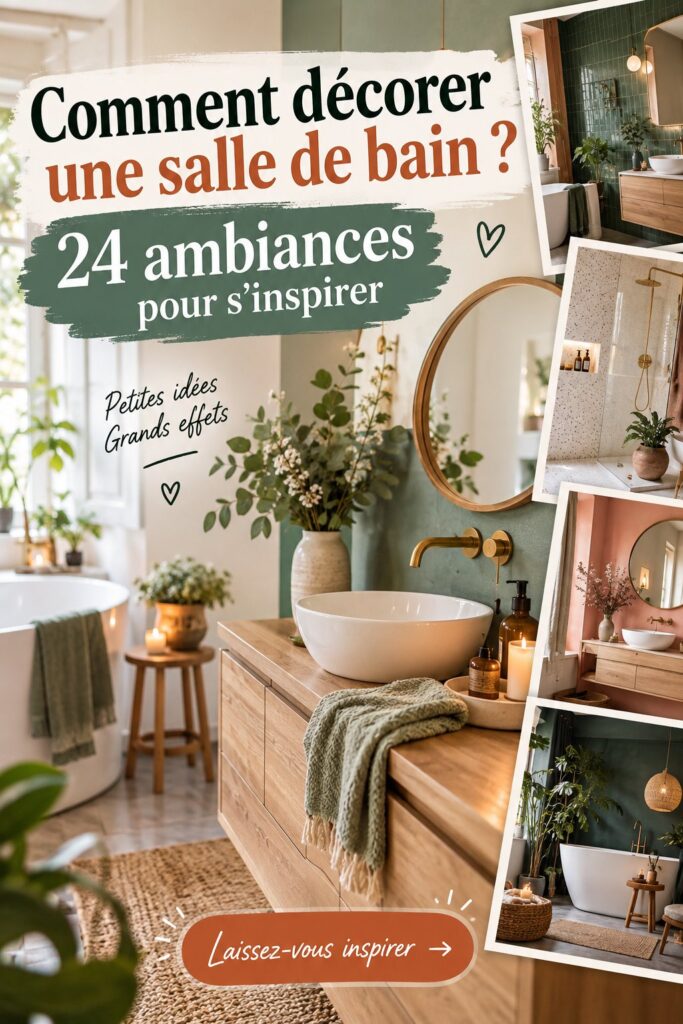 Salle de bain décorée avec des accessoires modernes et des touches personnelles.