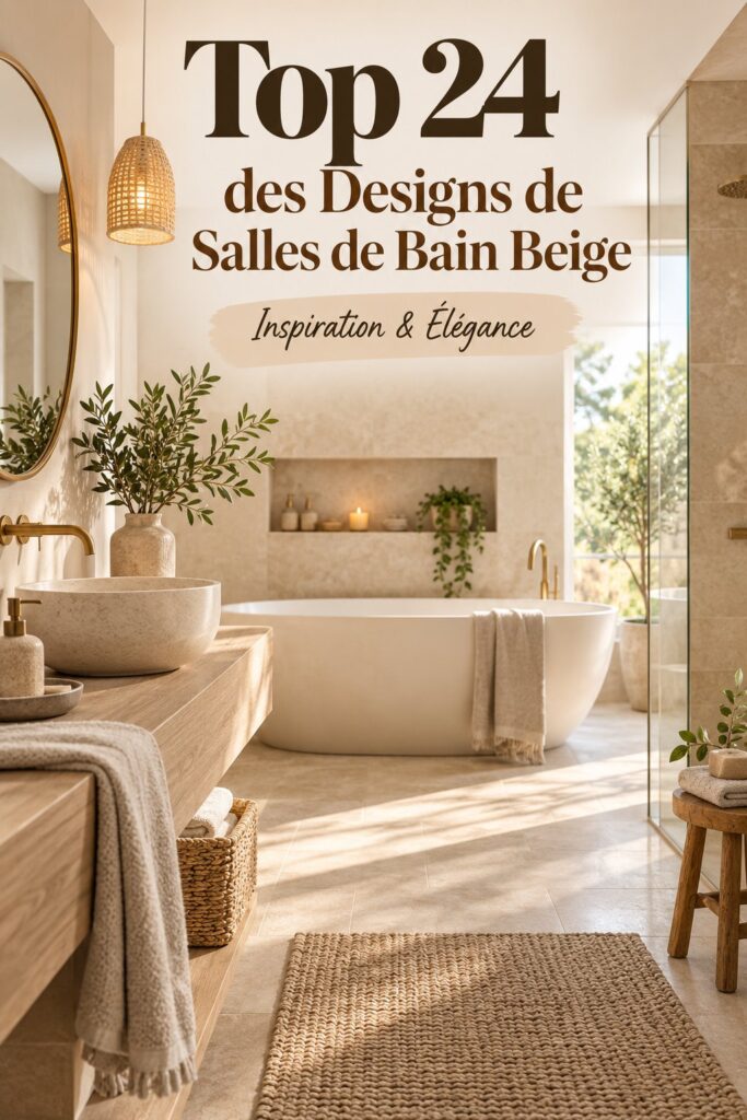 Salle de bain beige moderne avec douche et miroir élégant