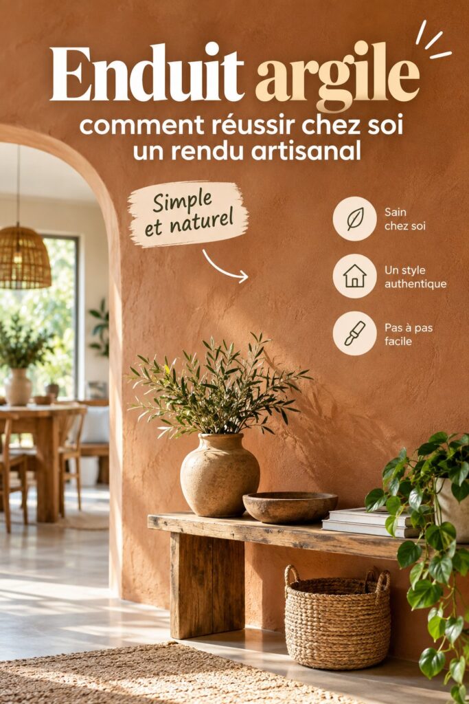 Un mur récemment appliqué avec un enduit en argile de couleur beige, créant une atmosphère chaleureuse dans un salon.