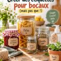 Étiquettes personnalisées sur des bocaux de cuisine bien organisés