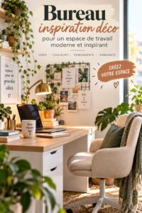 Bureau moderne avec décor chaleureux et organisé.