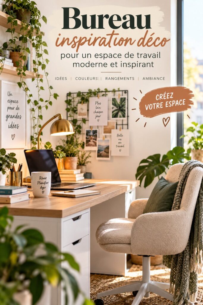 Bureau moderne avec décor chaleureux et organisé.