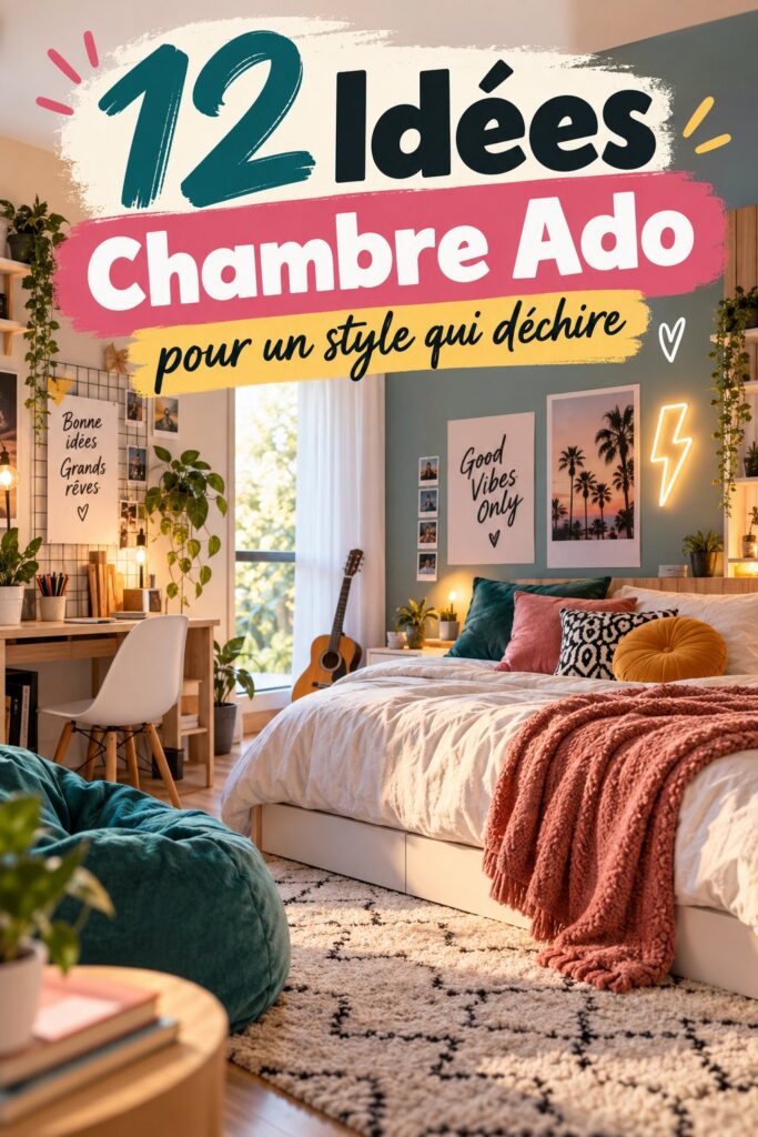 Une chambre ado décorée avec style et rangement intelligent.