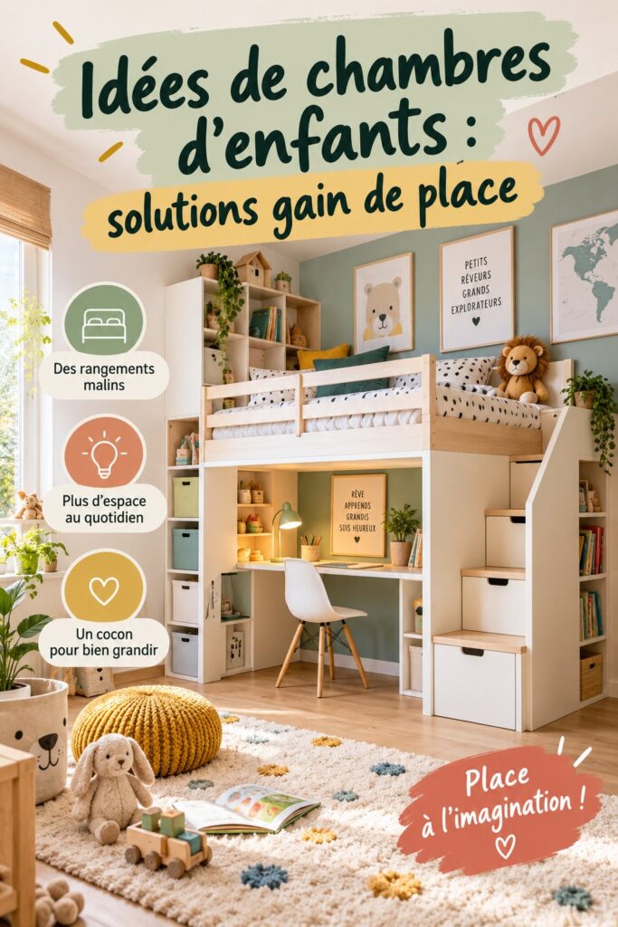 Chambre d'enfant optimisée avec des solutions de rangement pratiques et modernes