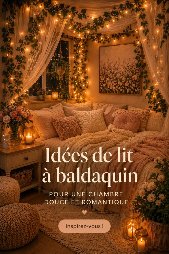 Lit à baldaquin élégant dans une chambre romantique
