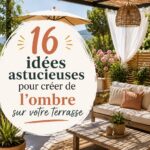 Terrasse ombragée avec des solutions créatives pour se protéger du soleil.