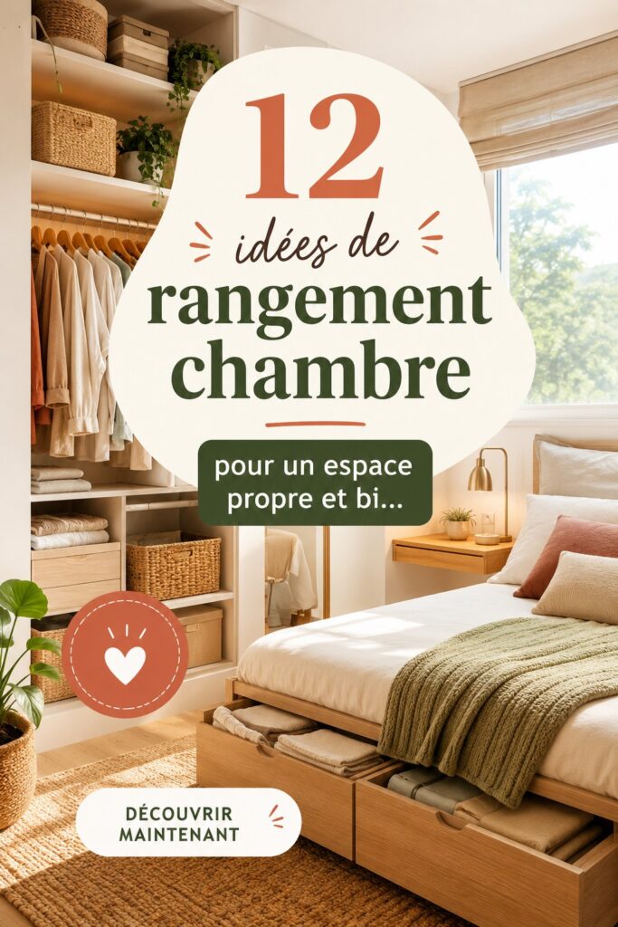 Intérieur d'une chambre bien rangée avec des solutions de rangement pratiques.