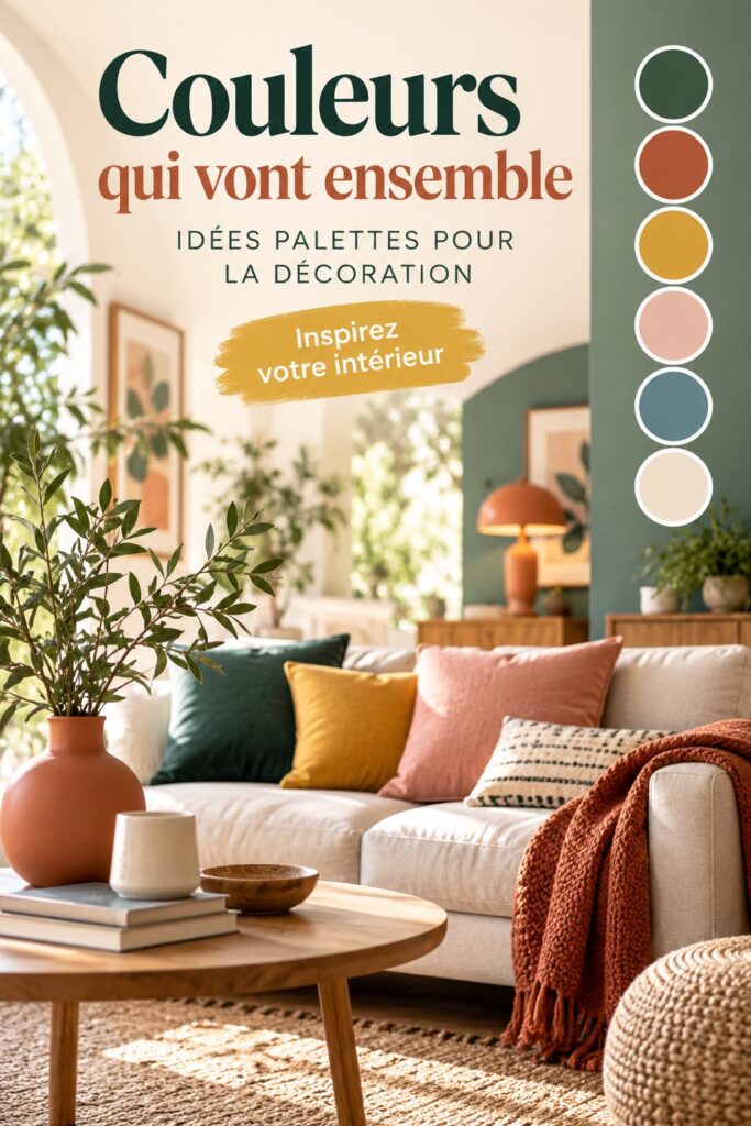 Salon avec une décoration moderne illustrant une palette de couleurs harmonieuse.