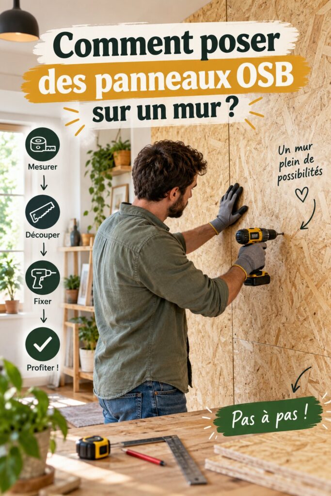Intérieur chaleureux avec des panneaux OSB sur le mur, illustrant un projet DIY réussi.