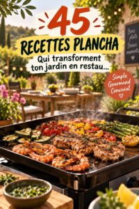 Plancha en extérieur avec aliments grillés, parfaite pour les soirées d'été