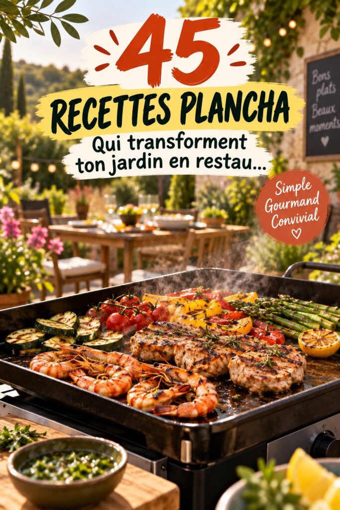 Plancha en extérieur avec aliments grillés, parfaite pour les soirées d'été