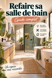 Salle de bain rénovée avec carrelage moderne et meubles en bois