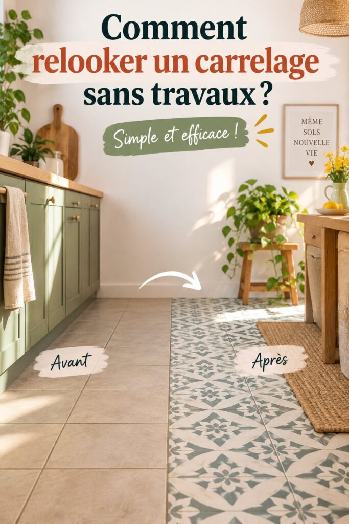 Un carrelage modernisé avec différentes méthodes de relooking, illustrant des possibilités créatives.
