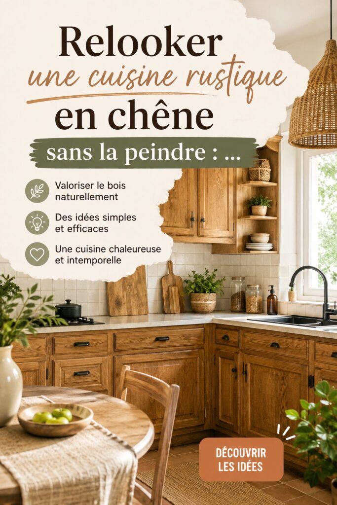 Cuisine rustique en chêne relookée avec des accessoires modernes
