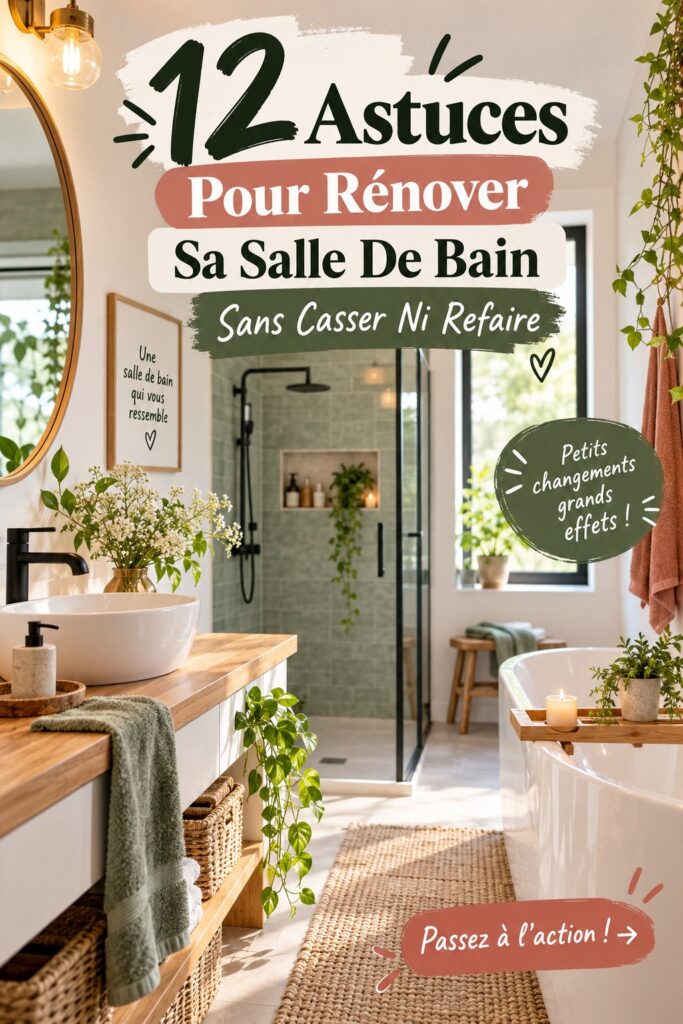 Salle de bain rénovée avec des couleurs apaisantes et des accessoires modernes