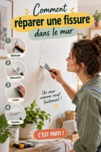Mur avec fissure nécessitant une réparation.