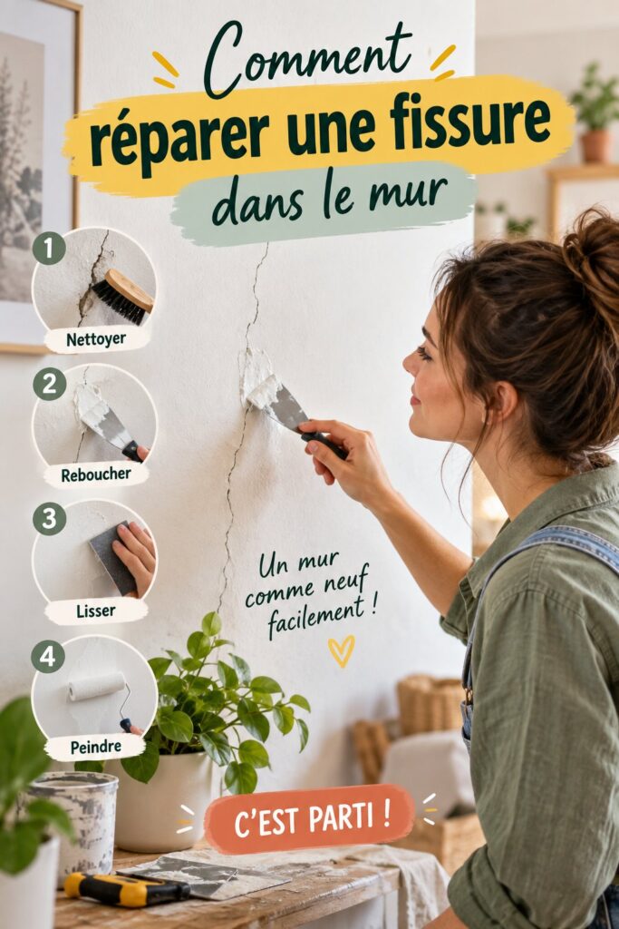 Mur avec fissure nécessitant une réparation.