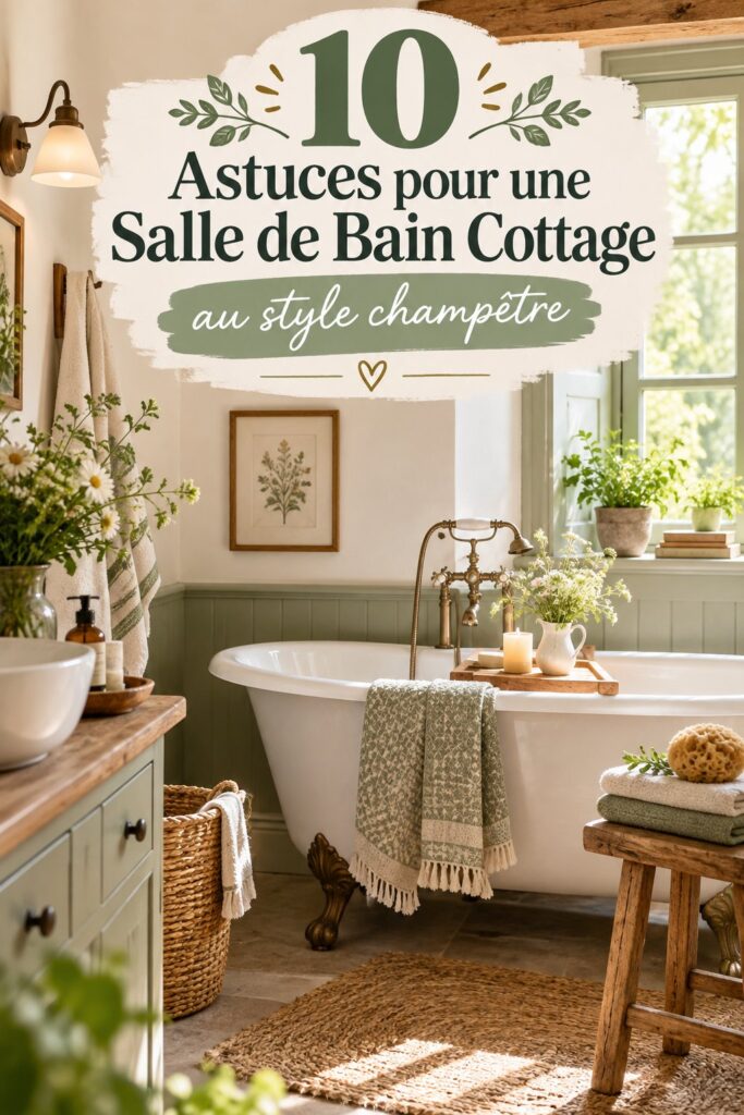 Salle de bain style cottage avec éléments en bois et décoration vintage