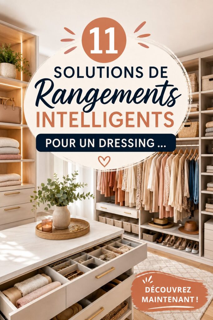Dressing moderne bien organisé avec des solutions de rangement intelligentes
